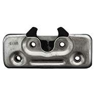 Full size 2 stage dual claw rotary latch, left hand with rod clips shipped loose. Zinc plated. Accepts .668" diameter striker.