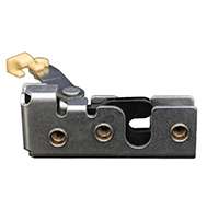 Full size 2 stage rotary latch with long parallel pull lever arm and rod clip, left hand, zinc plated. Accepts .25" striker.