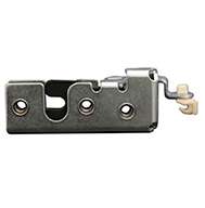 Full size 2 stage rotary latch with a parallel or perpendicular pull lever arm and rod clip, right hand, zinc plated. Accepts .25" striker.