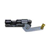 Full size 2 stage rotary latch with perpendicular pull lever arm with rod clip, left hand, zinc plated. Accepts .550" striker.