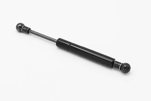 6mm rod diameter with plastic end fittings with a 3" stroke, 10" overall length, 7" compressed length and a force range from 10-90lbs (black powdercoat finish)